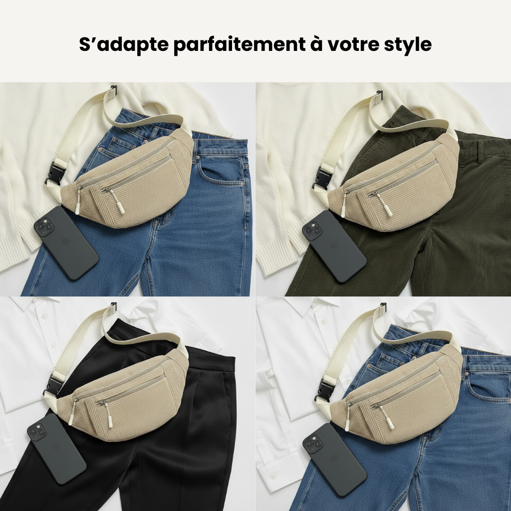 Sac bandoulière en velours côtelé